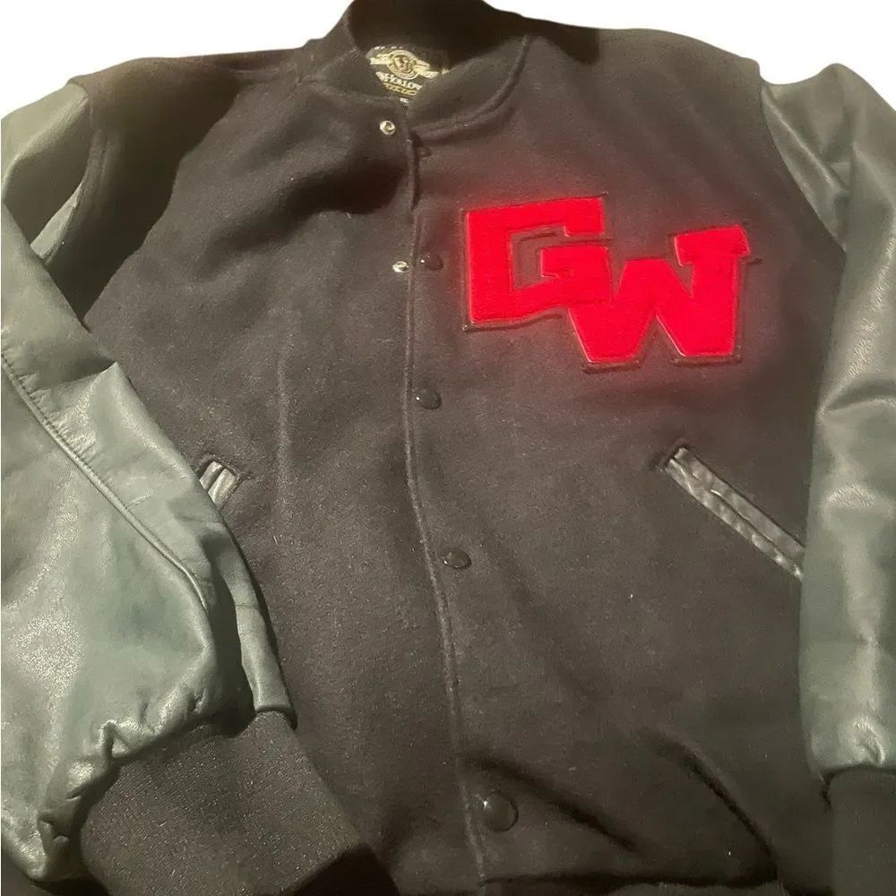 Holloway size XL Black and Red Varsity Jacket leather sleeves excellent cond